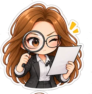 Q版林口波媽拿放大鏡看資料